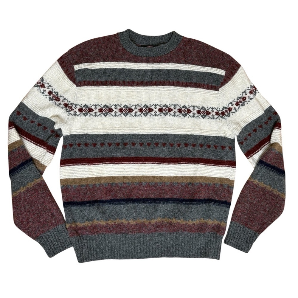 JANTZEN Vintage 90s Wool Blend Fair Isle Nordic Ski Stripe Crewneck Sweater USA
